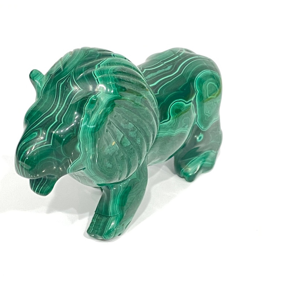 Solid Malachite Lion Sculpture Mid Century Modern